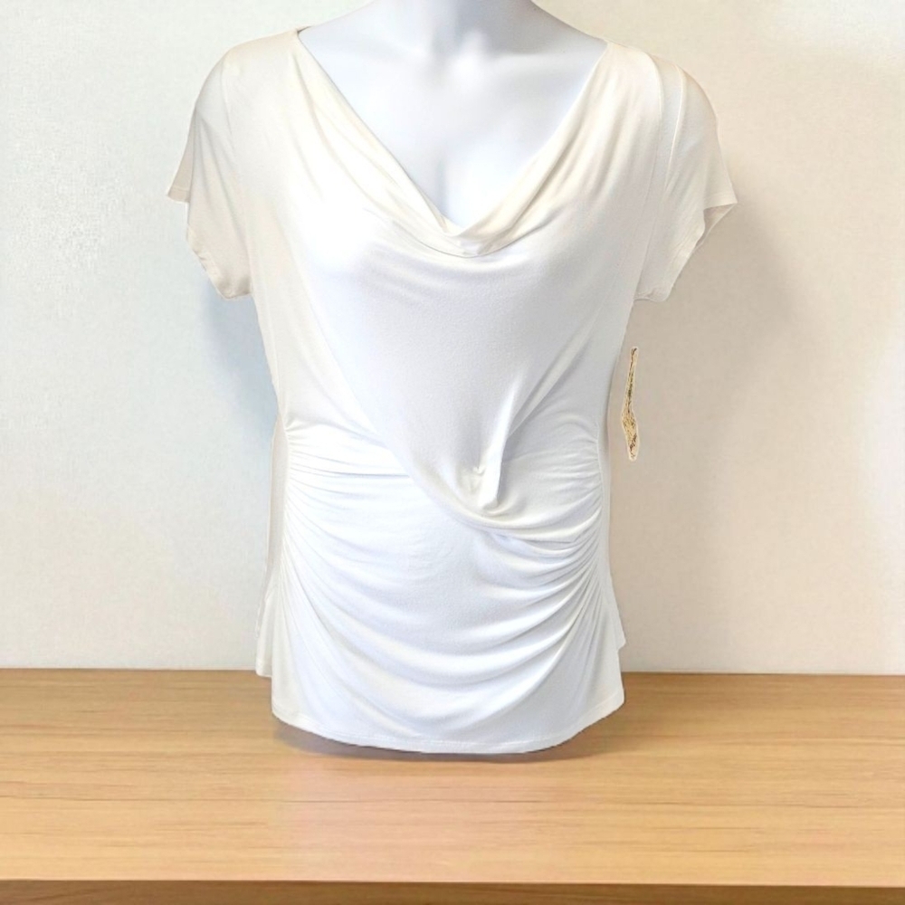 ONE WORLD Cream Drape Neck Blouse